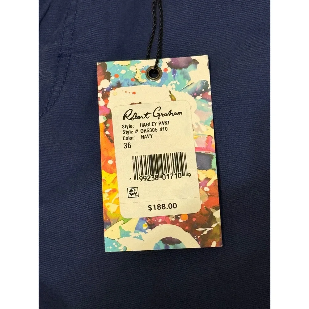 Robert Graham Hagley Pant Navy Blue Cotton Blend Stretch Straight Leg Mens 36